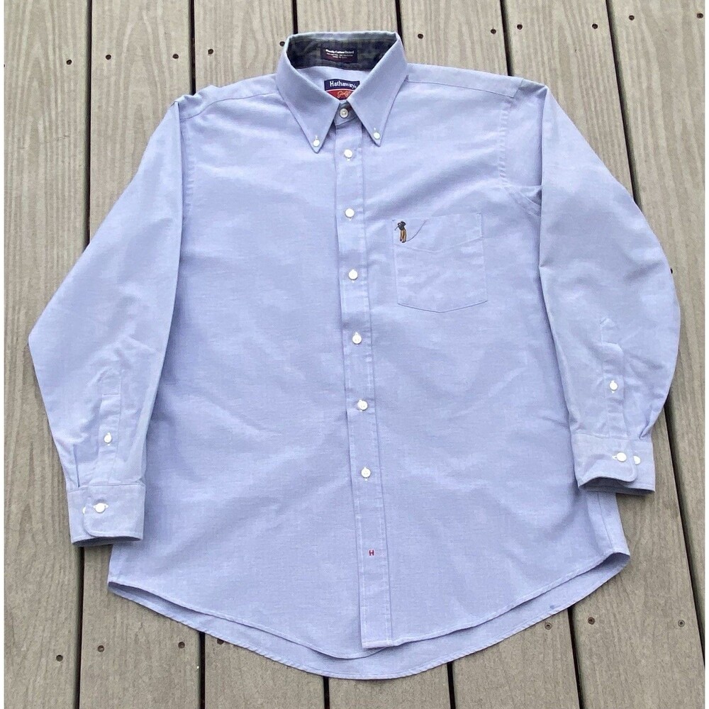Hathaway Golf Oxford Blue Men's Shirt Button Down 16.5 USA Embroidered Golfer